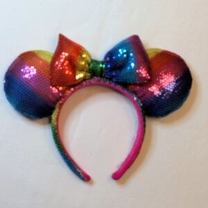 Disney Parks Minnie Mouse Rainbow Sequin Ears Headband | EUC